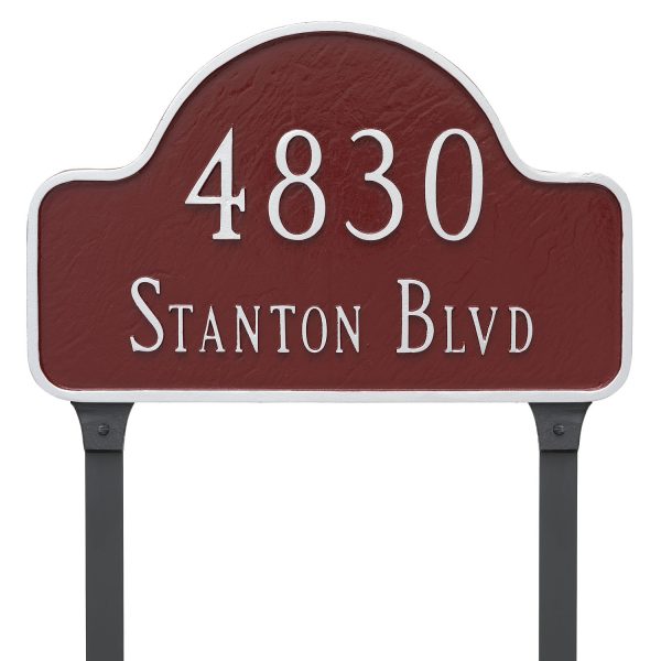 Estate Two Line Lexington Arch Address Sign Plaque with Lawn Stakes