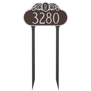 Decorative Monogram Address Sign Plaque with Lawn Stakes