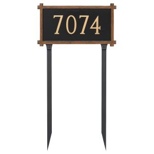 One Line Mission Oak Address Sign Plaque with Lawn Stakes