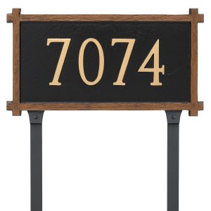 One Line Mission Oak Address Sign Plaque with Lawn Stakes