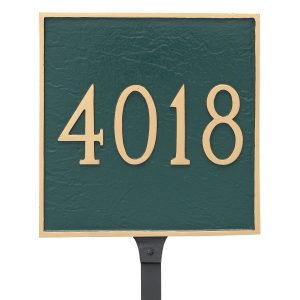 Classic Square Standard One Line Address Sign Plaque with Lawn Stakes