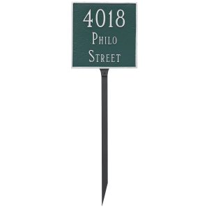 Classic Square Standard Two Line Address Sign Plaque with Lawn Stakes