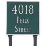 Classic Square Large Two Line Address Sign Plaque with Lawn Stakes