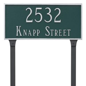 Classic Rectangle Standard Two Line Address Sign Plaque with Lawn Stakes