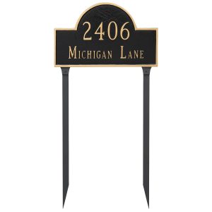 Classic Arch Standard Two Line Address Sign Plaque with Lawn Stakes