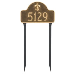 Fleur de Lis Lexington Arch Estate One Line Address Sign Plaque with Lawn Stakes