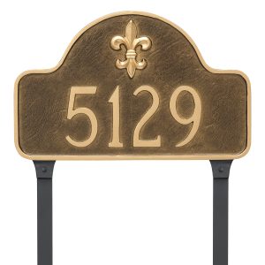 Fleur de Lis Lexington Arch Standard One Line Address Sign Plaque with Lawn Stakes