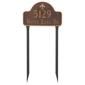 Fleur de Lis Lexington Arch Standard Two Line Address Sign Plaque with Lawn Stakes