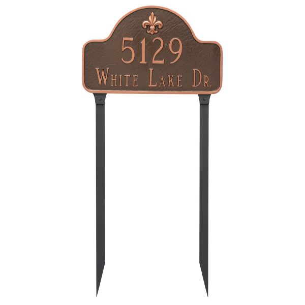 Fleur de Lis Lexington Arch Standard Two Line Address Sign Plaque with Lawn Stakes