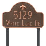 Fleur de Lis Lexington Arch Estate Two Line Address Sign Plaque with Lawn Stakes