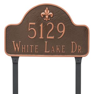 Fleur de Lis Lexington Arch Standard Two Line Address Sign Plaque with Lawn Stakes