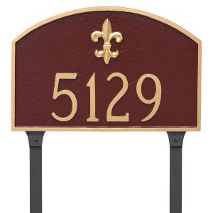 Fleur de Lis Prestige Arch Large One Line Address Sign Plaque with Lawn Stakes