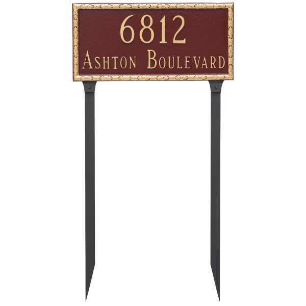 Jefferson Rectangle Two Line Address Sign Plaque with Lawn Stakes