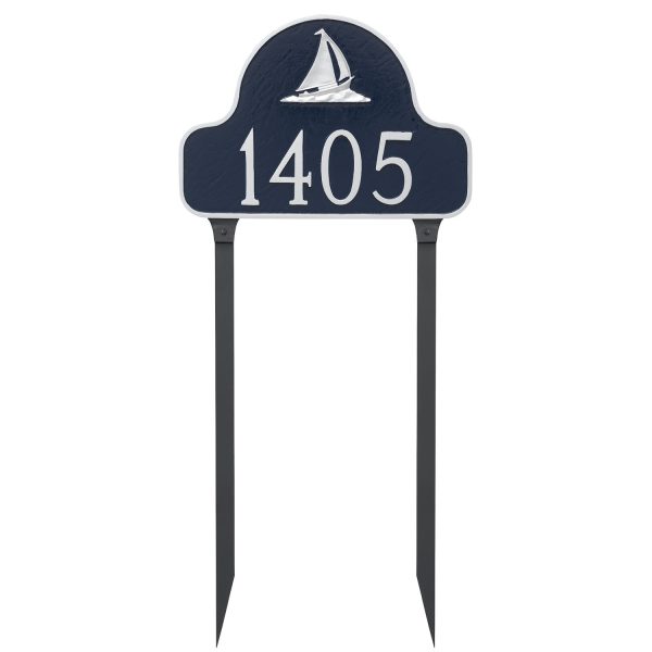 Sailboat Arch Address Sign Plaque with Lawn Stakes