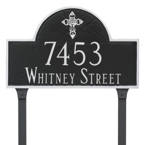 Classic Arch with Ornate Cross Address Sign Plaque With Lawn Stakes