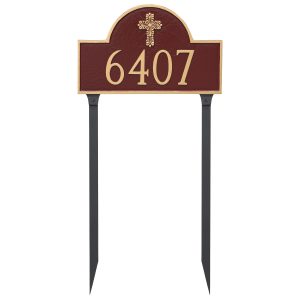 Classic Arch with Fluted Cross Address Sign Plaque with Lawn Stakes