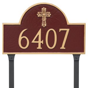 Classic Arch with Fluted Cross Address Sign Plaque with Lawn Stakes