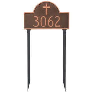 Classic Arch with Rugged Cross Address Sign Plaque with Lawn Stakes