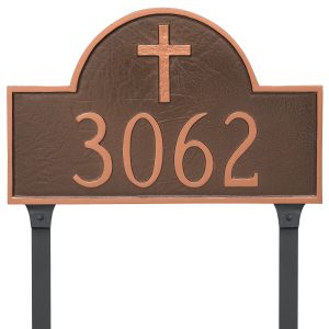 Classic Arch with Rugged Cross Address Sign Plaque with Lawn Stakes