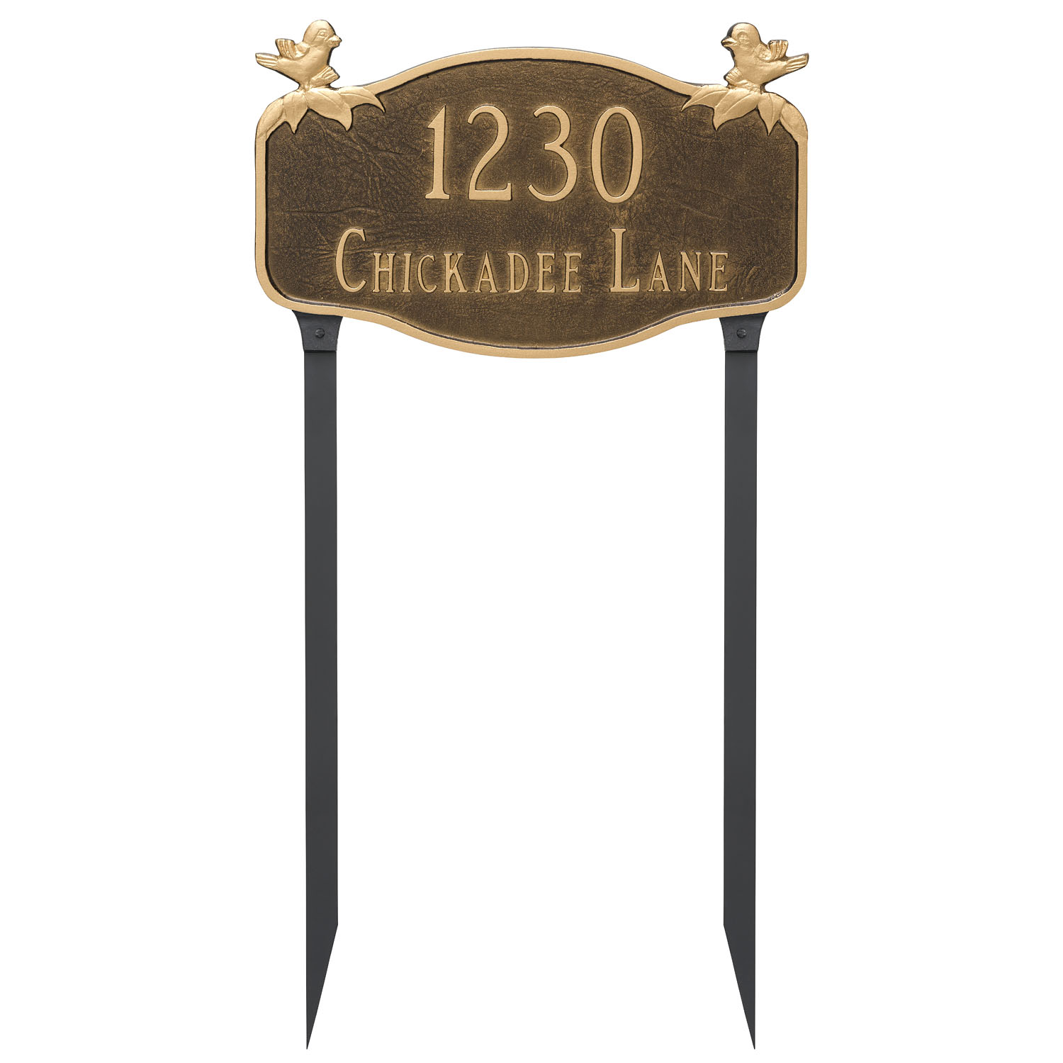 Chickadee Address Sign Plaque with Lawn Stakes Montague Metal Products