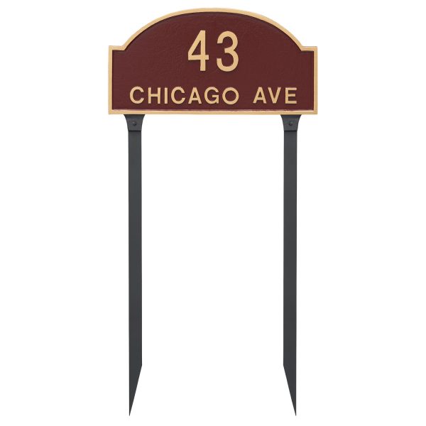 Dover Arch Two Line Standard Address Sign Plaque with Lawn Stakes