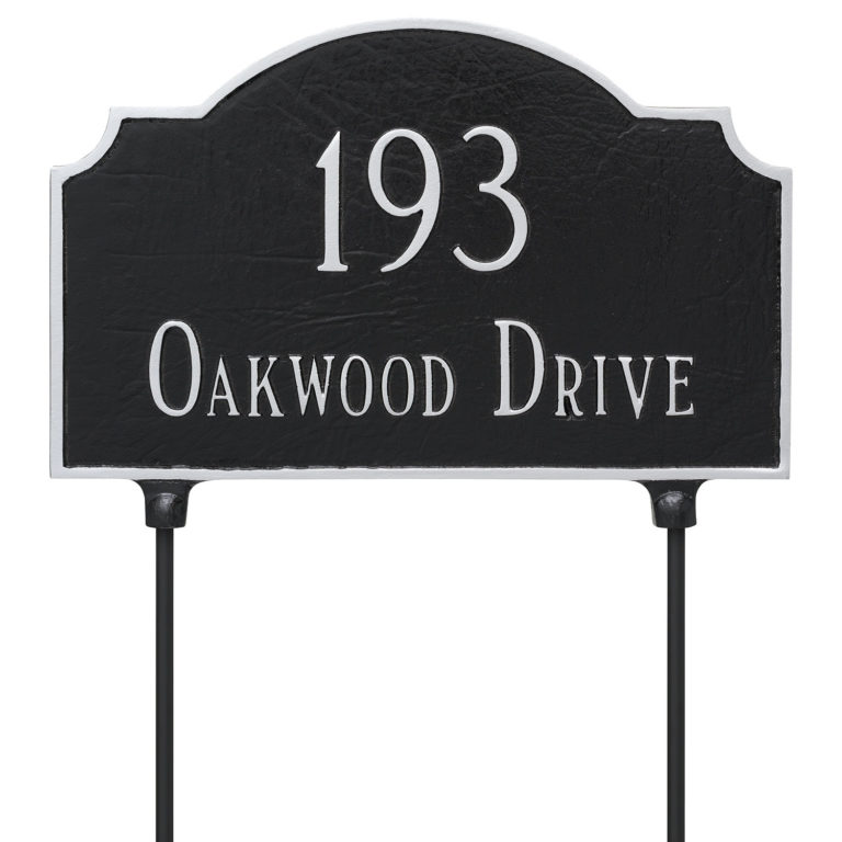 Double Sided Lawn Vanderbilt Two Line Address Sign Plaque with Stakes