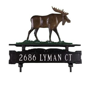 Cast Aluminum One Line Lawn Sign with Moose Ornament