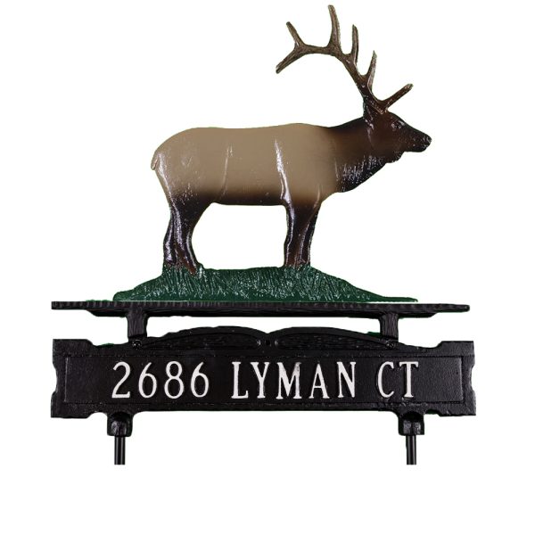 Cast Aluminum One Line Lawn Sign with Elk Ornament