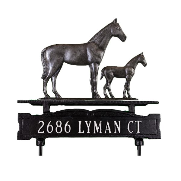 Cast Aluminum One Line Lawn Sign with Mare & Colt Ornament