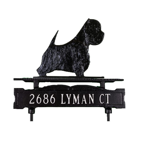 Cast Aluminum One Line Lawn Sign with West Highland Terrier Ornament