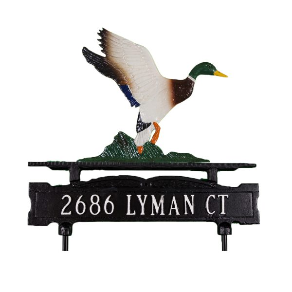 Cast Aluminum One Line Lawn Sign with Duck Ornament