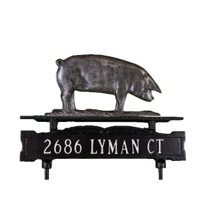 8.5" x 14.75" Cast Aluminum One Line Lawn Sign with Pig Ornament