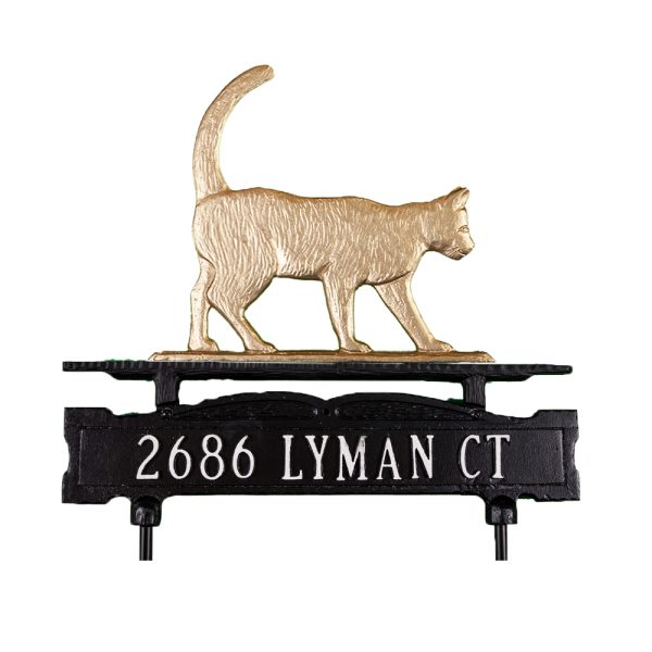 Cast Aluminum One Line Lawn Sign with Cat Ornament