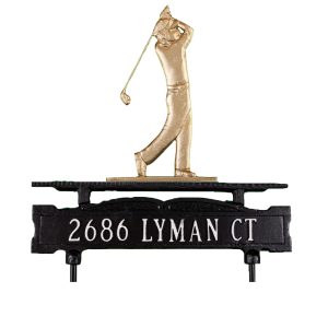 Cast Aluminum One Line Lawn Sign with Golfer Ornament