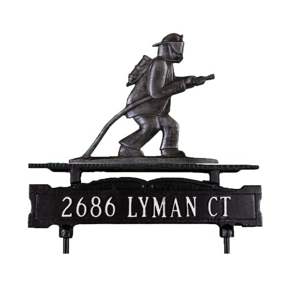 Cast Aluminum One Line Lawn Sign with Fireman Ornament