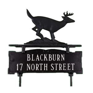Cast Aluminum Two Line Lawn Sign with Buck Ornament