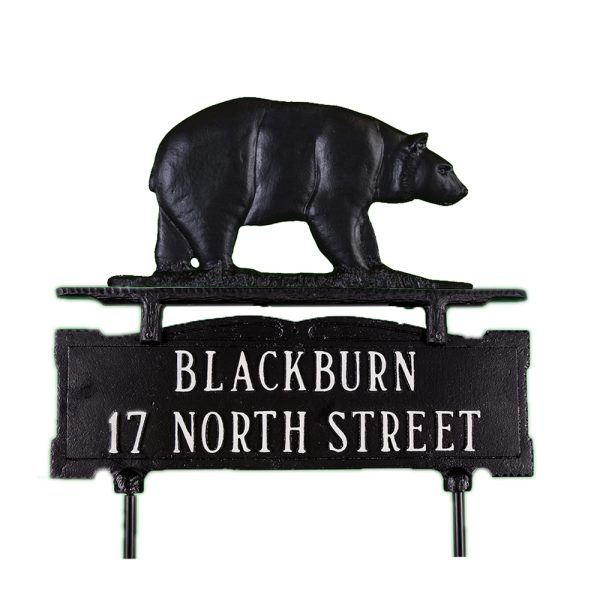 Cast Aluminum Two Line Lawn Sign with Bear Ornament