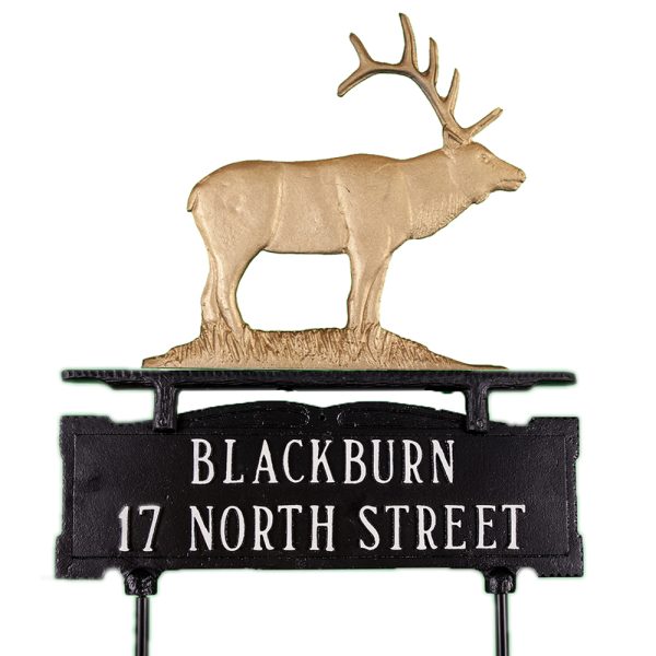 14.75" x 14.75" Cast Aluminum Two Line Lawn Sign with Elk Ornament