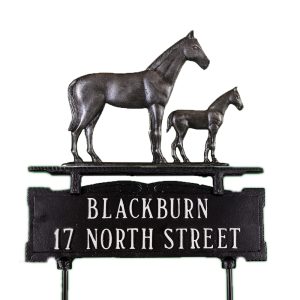 Cast Aluminum Two Line Lawn Sign with Mare & Colt Ornament