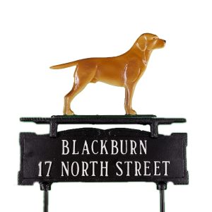Cast Aluminum Two Line Lawn Sign with Retriever Ornament