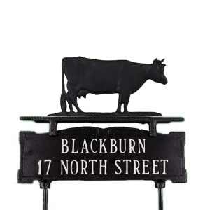 Cast Aluminum Two Line Lawn Sign with Cow Ornament