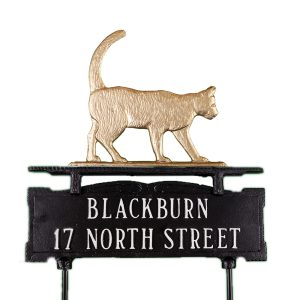 13.5" x 14.75" Cast Aluminum Two Line Lawn Sign with Cat Ornament