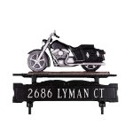 Cast Aluminum One Line Lawn Sign with Motorcycle Ornament
