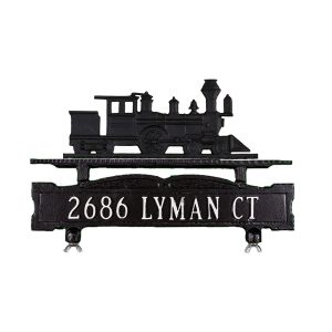 7.25" x 14.75" Cast Aluminum One Line Mailbox Sign with Train Ornament