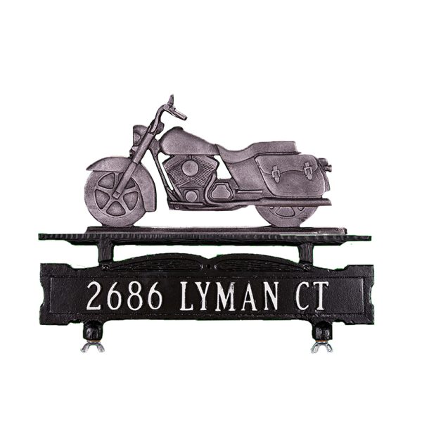 Cast Aluminum One Line Mailbox Sign with Motorcycle Ornament