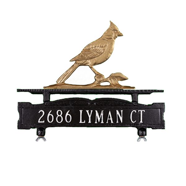 Cast Aluminum One Line Mailbox Sign with Cardinal Ornament