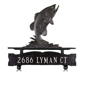 Cast Aluminum One Line Mailbox Sign with Bass Ornament