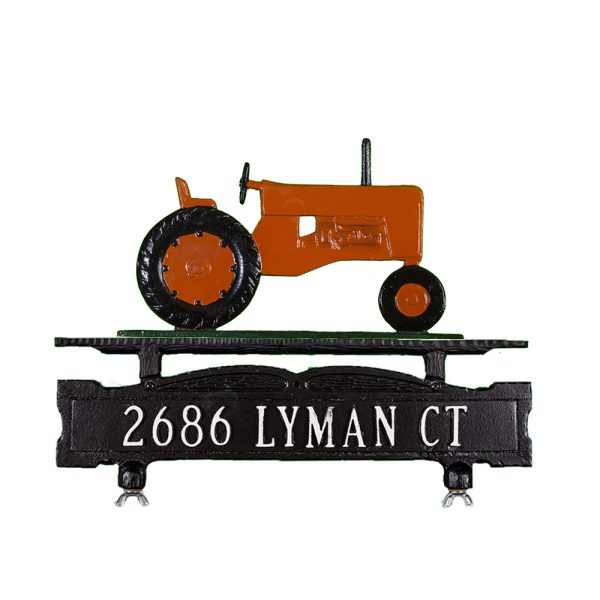 Cast Aluminum One Line Mailbox Sign with Tractor Ornament