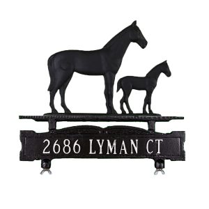 Cast Aluminum One Line Mailbox Sign with Mare & Colt Ornament