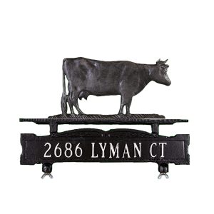8.75" x 14.75" Cast Aluminum One Line Mailbox Sign with Cow Ornament